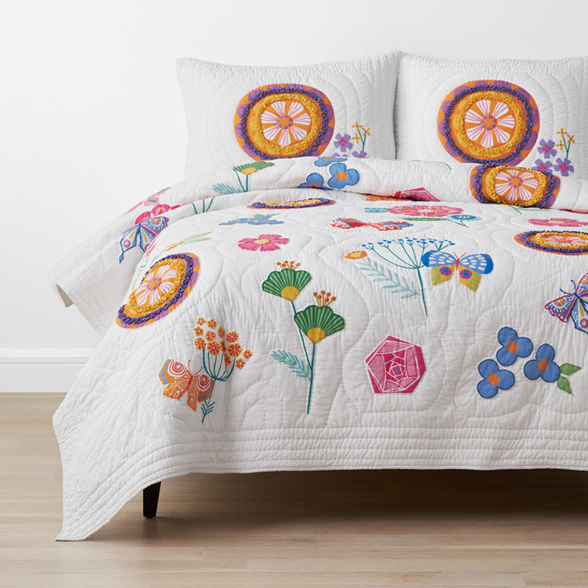 Springtime Handcrafted Cotton Quilted Sham - Orange, Standard,Multi