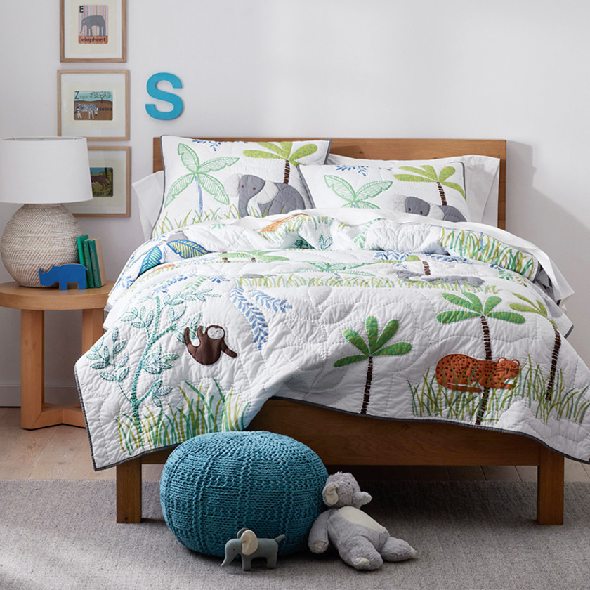 Jungle Quilt - White, Twin,White Multi