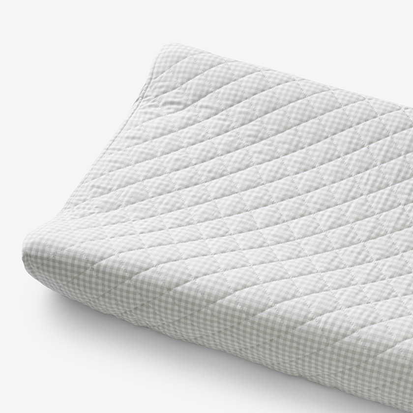 Ditsy Gingham Classic Cool Organic Cotton Percale Quilted Changing Pad Cover