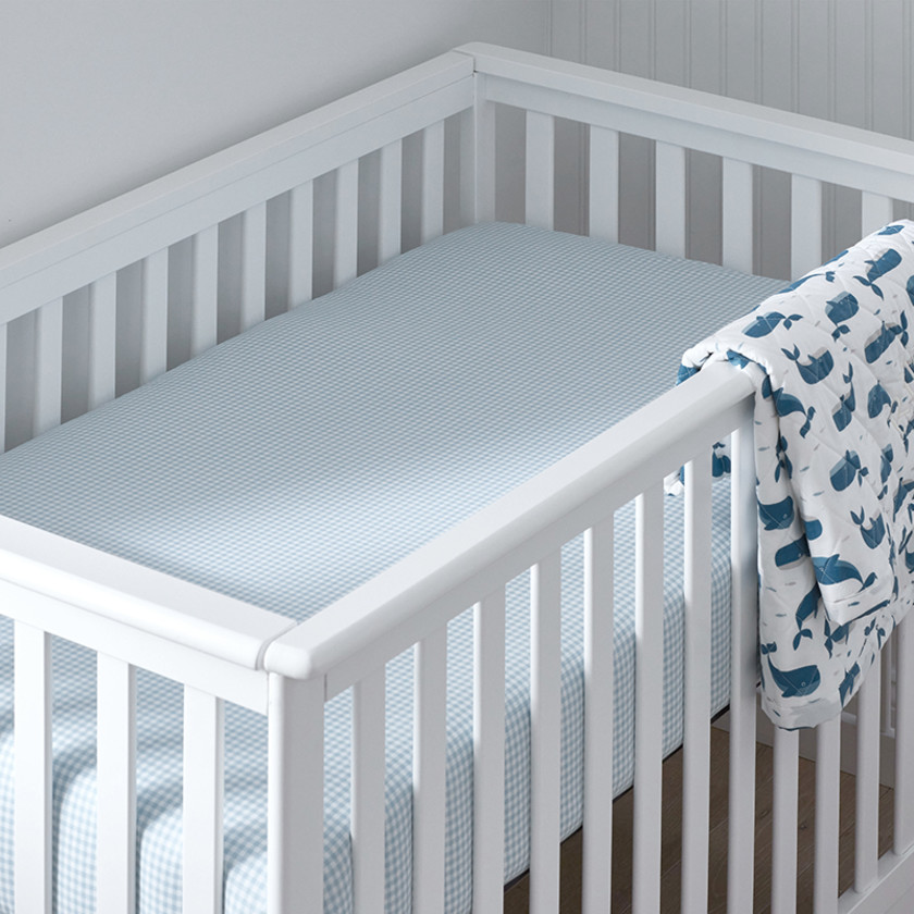 Ditsy Gingham Classic Cool Organic Cotton Percale Fitted Crib Sheet - Blue,Ditsy Gingham Blue