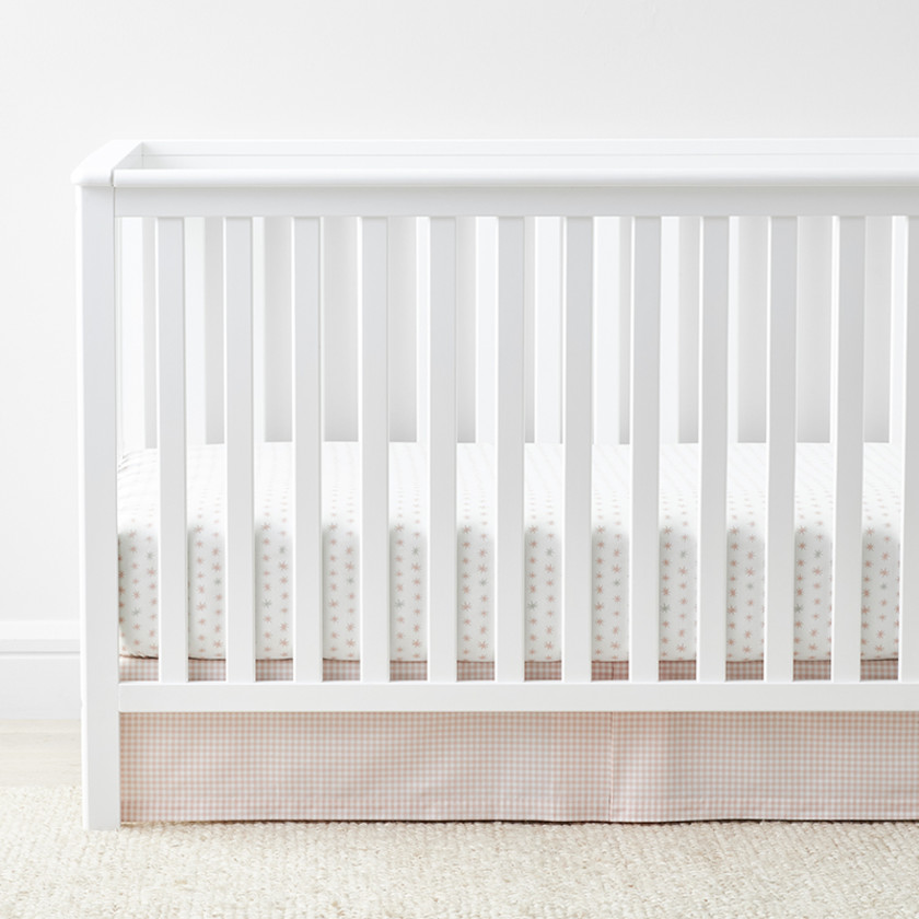 Ditsy Gingham Classic Cool Classic Cool Organic Cotton Percale Tailored Crib Skirt- Pink,Ditsy Gingham Pink