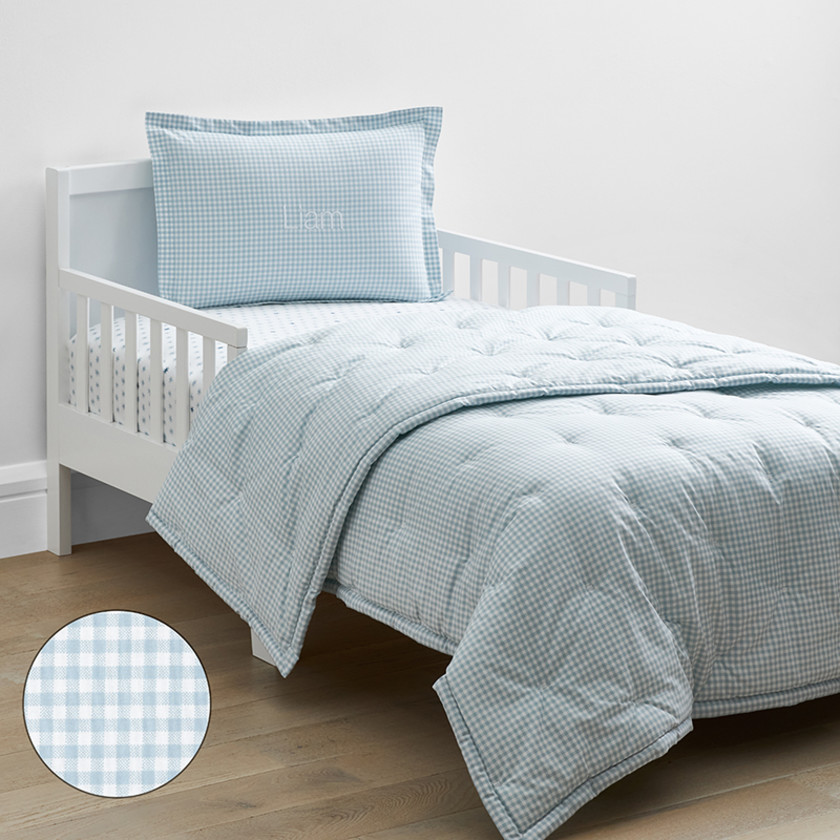 Ditsy Gingham Classic Cool Organic Cotton Percale Toddler Comforter Set