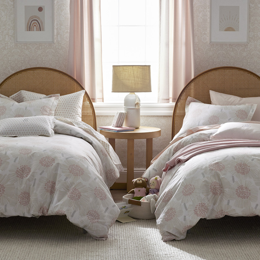 Ditsy Gingham Classic Cool Organic Cotton Percale Window Curtain - Pink, 44" x 63",Ditsy Gingham Pink