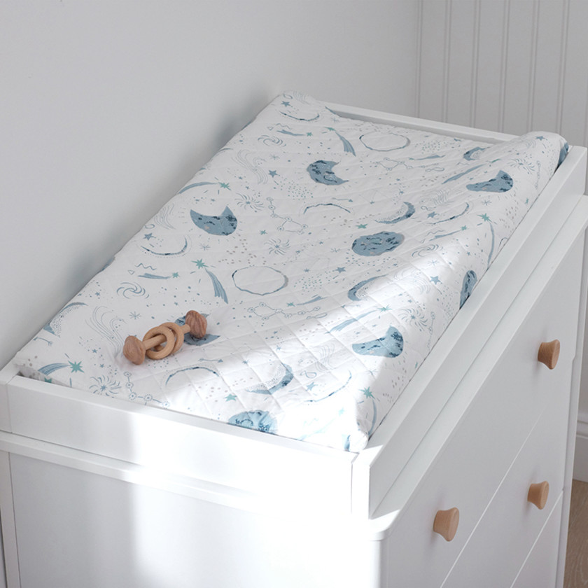 Night Sky Classic Cool Organic Cotton Percale Quilted Changing Pad Cover - Blue,Night Sky White