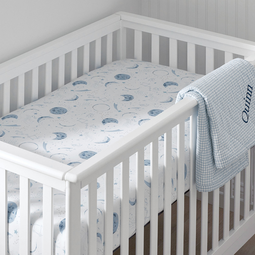 Night Sky Classic Cool Organic Cotton Percale Fitted Crib Sheet - Blue,Night Sky White