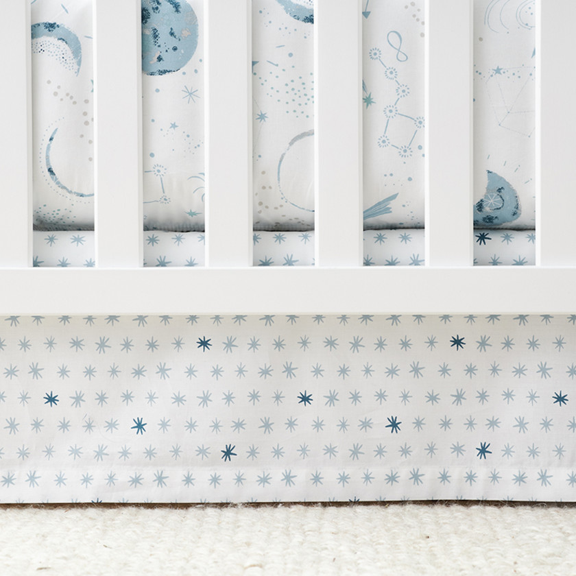 Ditsy Star Classic Cool Organic Cotton Percale Tailored Crib Skirt