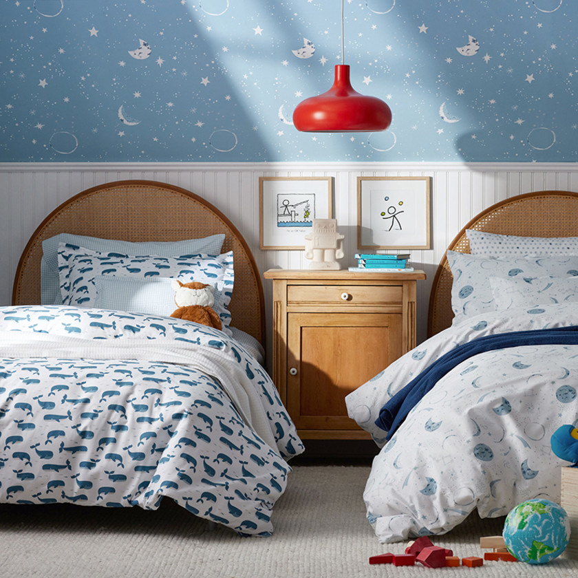 Whale School Classic Cool Organic Cotton Percale Comforter Set - Blue, Twin,