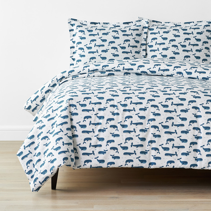 Whale School Classic Cool Organic Cotton Percale Duvet Cover Set