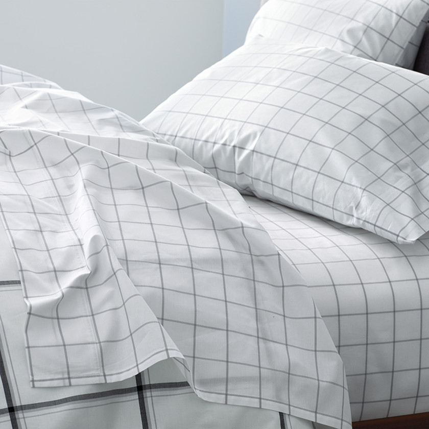 Block Plaid Classic Cool Cotton Percale Pillowcase Set - Gray, Standard,Light Graphite
