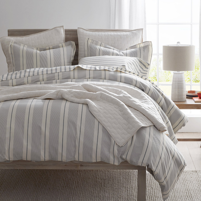 Wide Stripe Classic Cool Cotton Percale Bed Duvet Cover - Navy, Twin,Navy