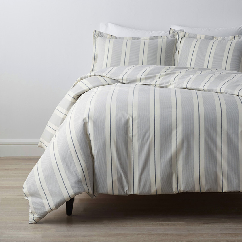 Wide Stripe Classic Cool Cotton Percale Bed Duvet Cover