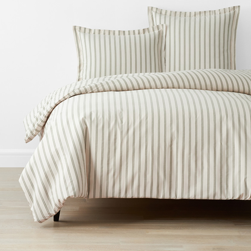 Narrow Stripe Classic Cool Cotton Percale Bed Duvet Cover