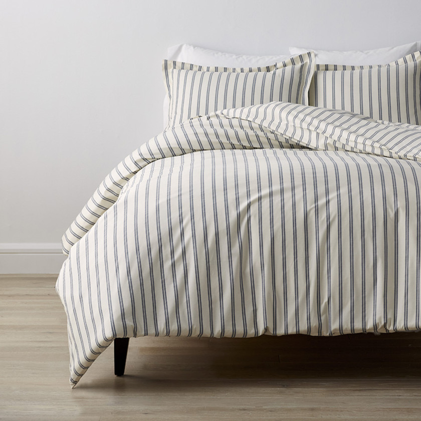 Narrow Stripe Classic Cool Cotton Percale Bed Duvet Cover