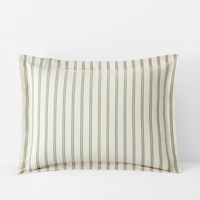 Narrow Stripe Classic Cool Cotton Percale Sham - Moss Green, Standard