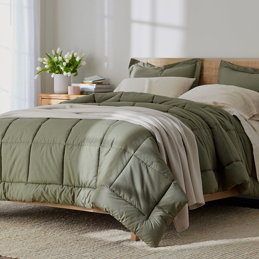 Classic Cool Cotton Percale Comforter - Olive Green, Twin/Twin XL,Olive Green