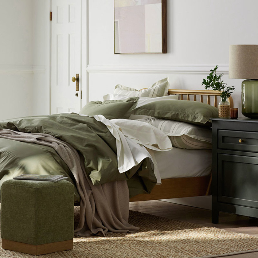 Classic Cool Cotton Percale Fitted Bed Sheet - Olive Green, Twin,Olive Green