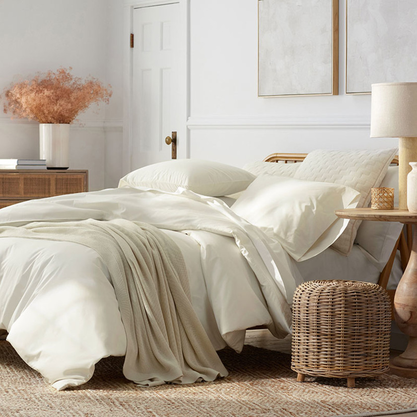 Classic Cool Cotton Percale Fitted Bed Sheet - Cream, Twin,Cream