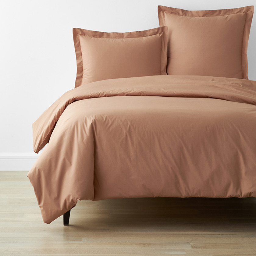 4-Piece Classic Cool Cotton Percale Solid Bedding Bundle - Twin, Clay,Clay