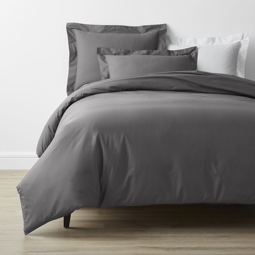 4-Piece Classic Cool Cotton Percale Solid Bedding Bundle - Twin, Graphite,Graphite