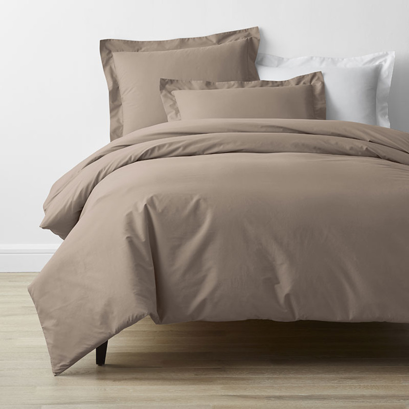 4-Piece Classic Cool Cotton Percale Solid Bedding Bundle - Twin, Mocha,Mocha