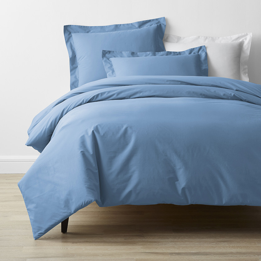 4-Piece Classic Cool Cotton Percale Solid Bedding Bundle - Twin, Porcelain Blue,Porcelain Blue