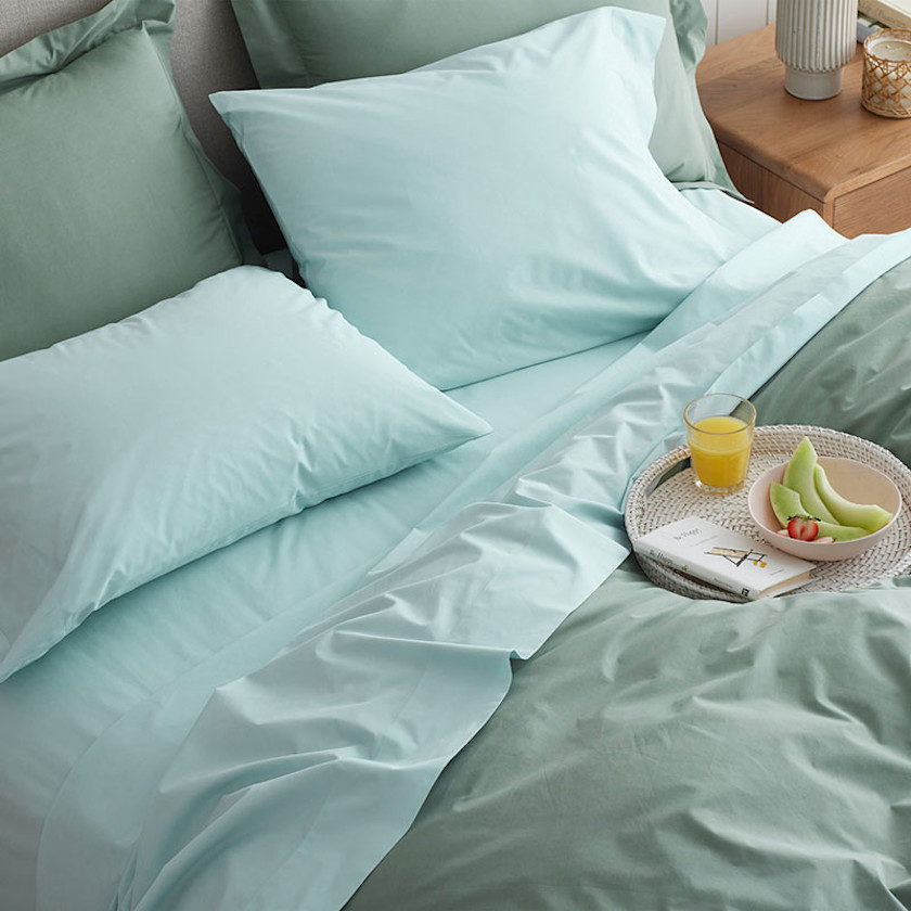 Classic Cool Cotton Percale Bed Sheet Set,Pale Blue