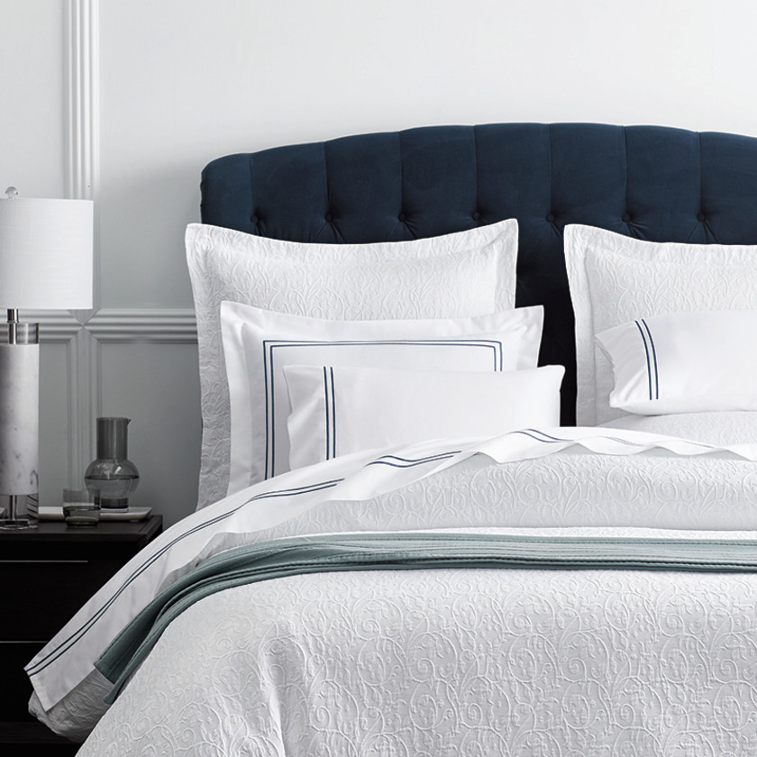 Dorset Stripe Luxe Smooth Egyptian Cotton Sateen Bed Sheet Set - Blue, Full,Blue