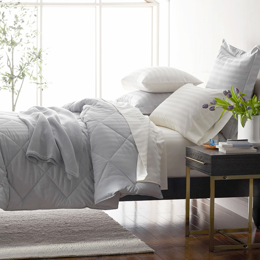 Dobby Stripe Classic Smooth Wrinkle-Free Sateen Comforter - White, Twin/Twin XL,White
