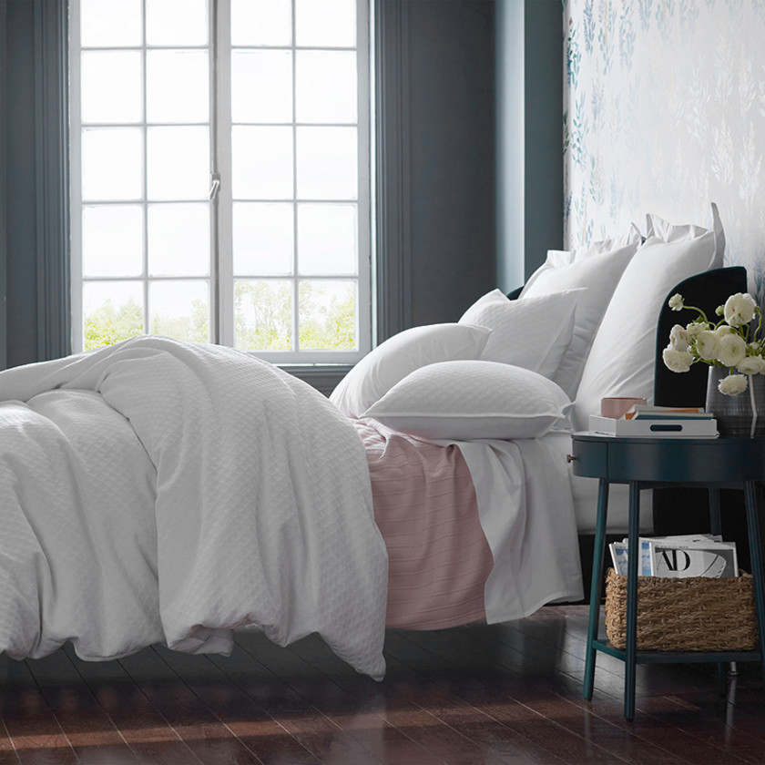 Lucille Jacquard Cotton Bed Skirt - White,White