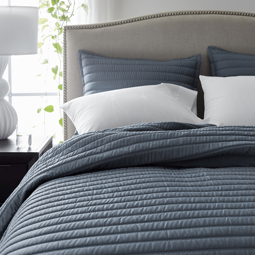 Premium Smooth Wrinkle-Free Sateen Quilted Sham - Steel Blue, Standard,Steel Blue