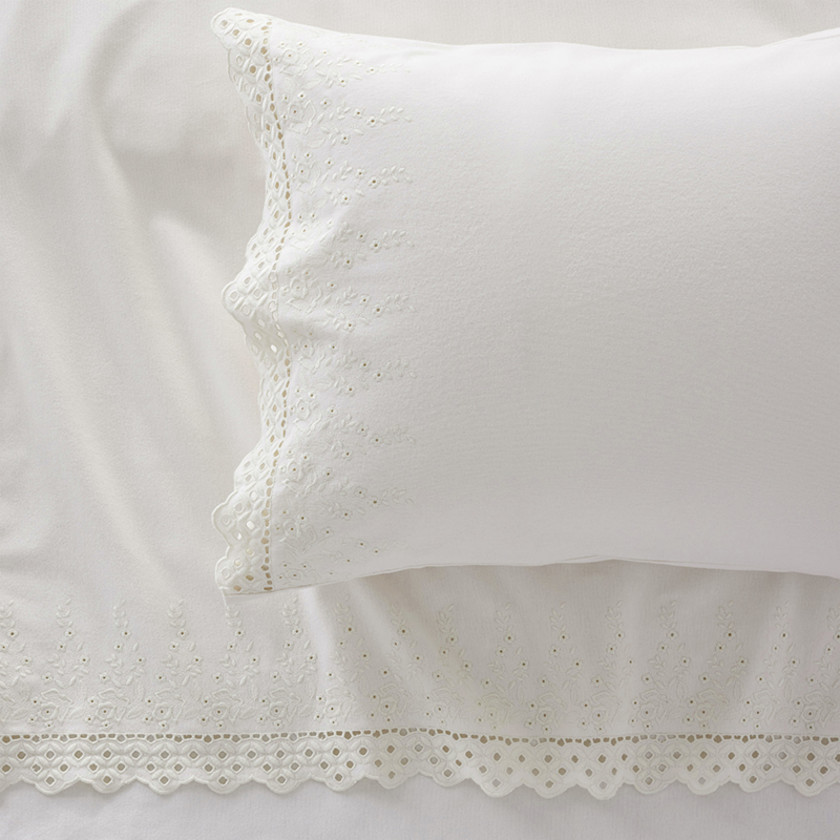 Lace Premium Ultra-Cozy Cotton Flannel Pillowcase Set - Cream, King,Cream