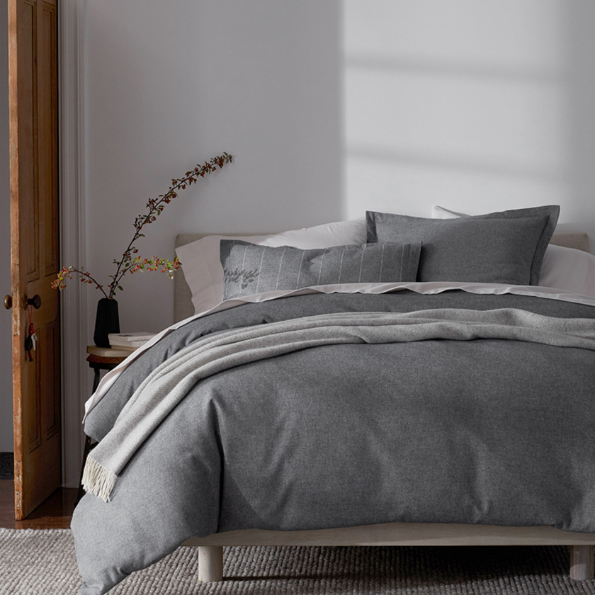Bromley Stripes Premium Ultra-Cozy Cotton Flannel Pillowcase Set - Smoke, Standard,Smoke