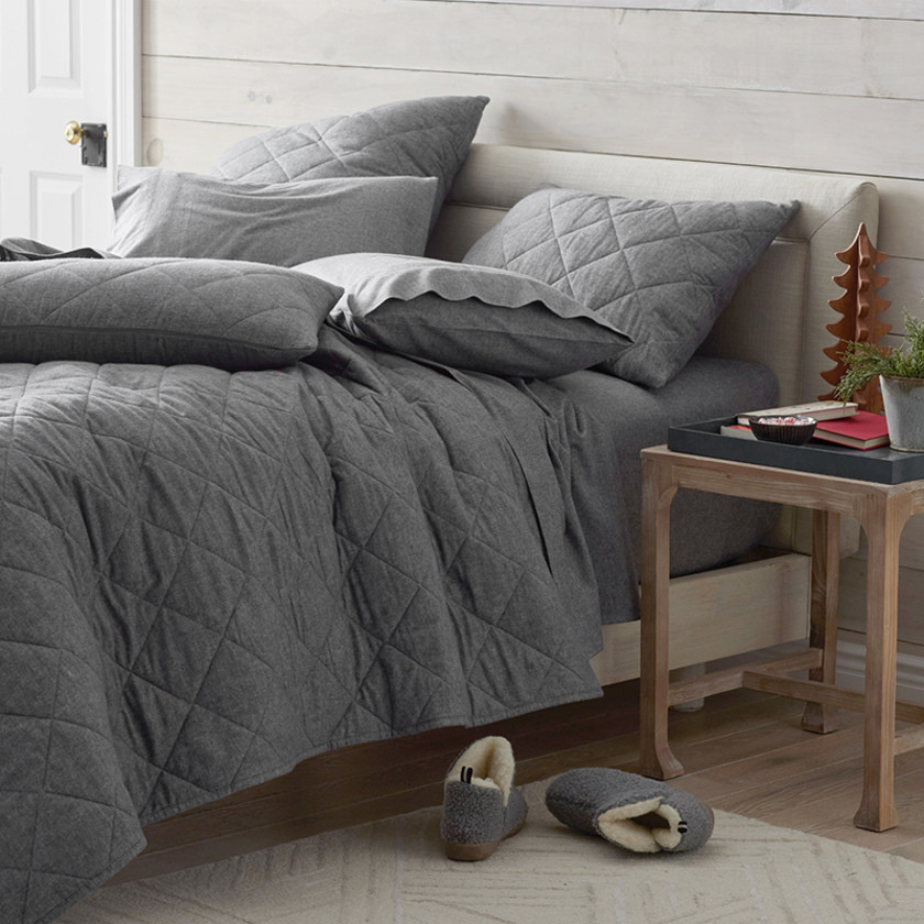 Bromley Premium Ultra-Cozy Flannel Quilted Sham - Smoke, Standard,Smoke