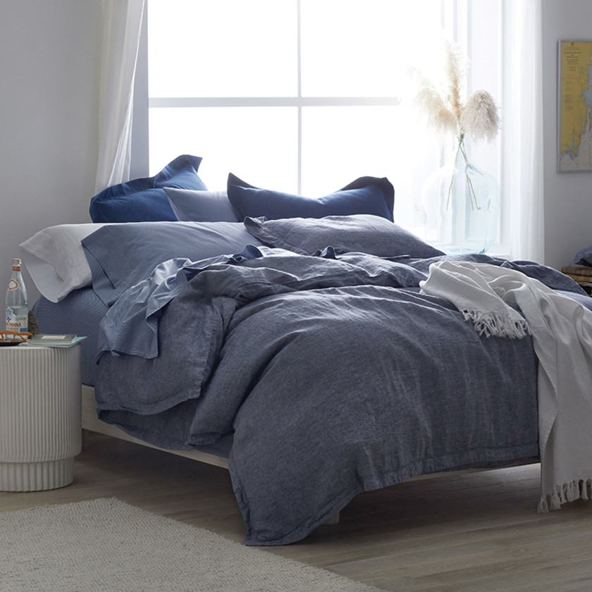 Premium Breathable Relaxed Chambray Linen Sham - Blue, Standard,Blue