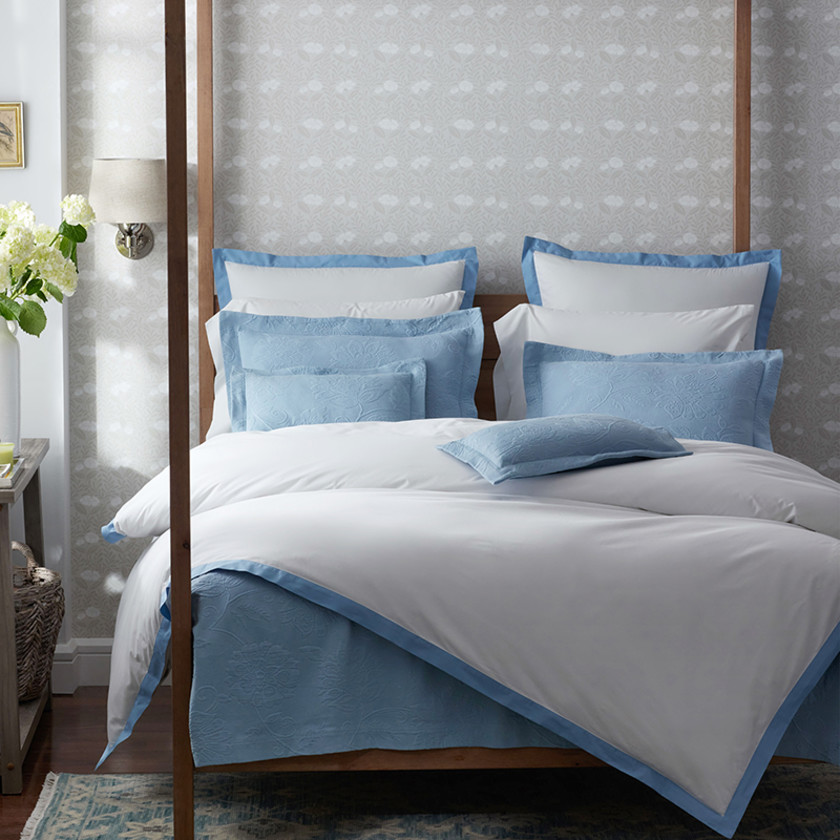 Solid Border Classic Cool Cotton Percale Duvet Cover - Porcelain Blue, King/Cal. King,Porcelain Blue