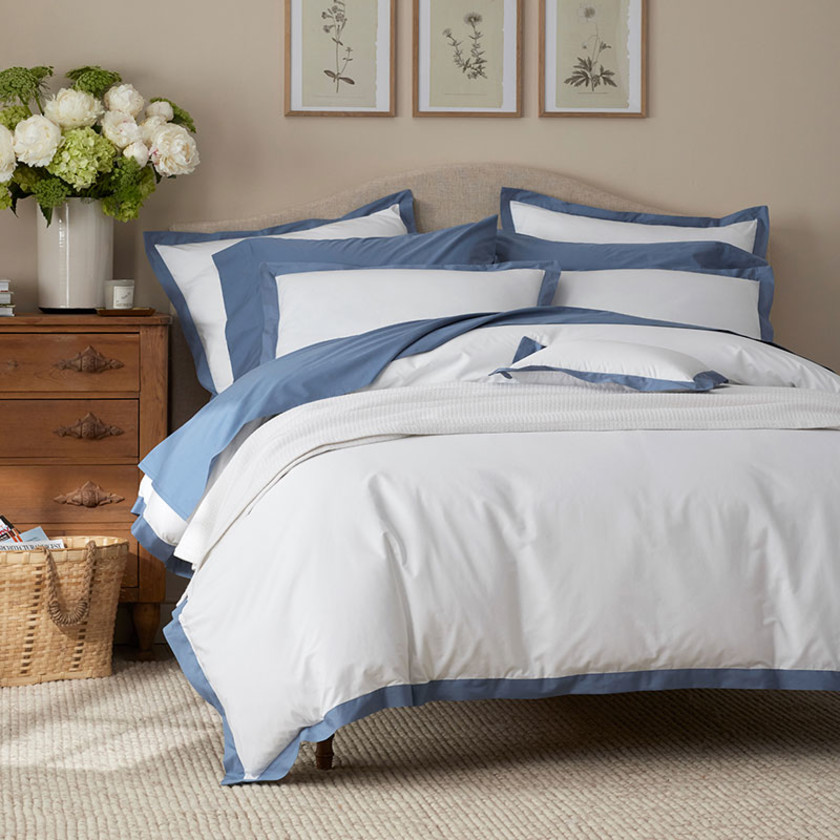 Solid Border Classic Cool Cotton Percale Sham - Slate Blue, Boudoir,Slate Blue