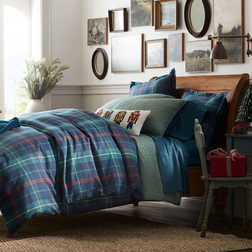 Classic Plaid Ultra-Cozy Cotton Velvet Flannel Bed Sheet Set - Red-Green, Twin XL,Red-Green