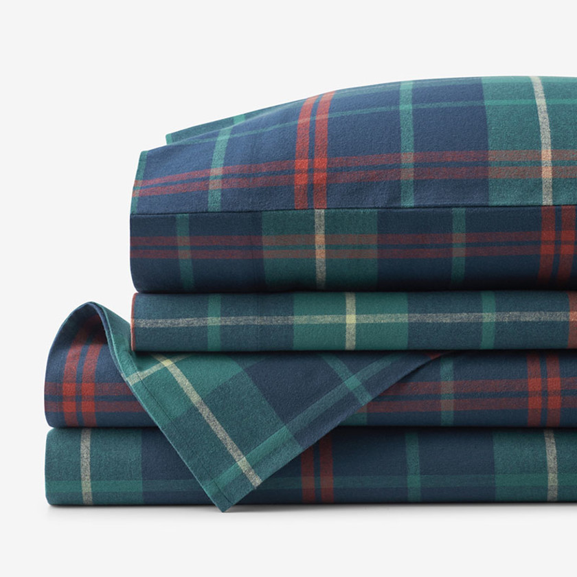 Classic Plaid Ultra-Cozy Cotton Velvet Flannel Bed Sheet Set