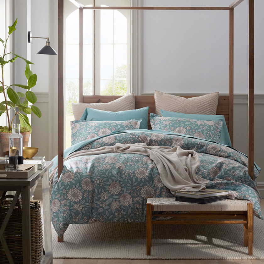 Zinnia Garden Classic Cool Cotton Percale Sham - Teal, Euro,Teal