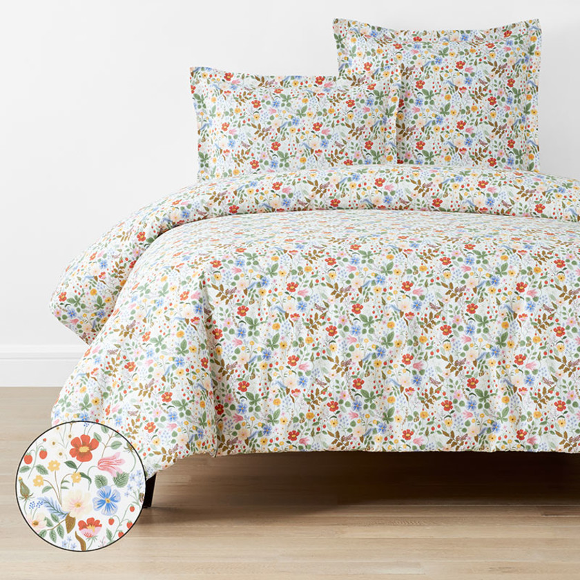 Strawberry Fields Classic Cool Cotton Percale Duvet Cover - White Multi, Full/Queen,White Multi