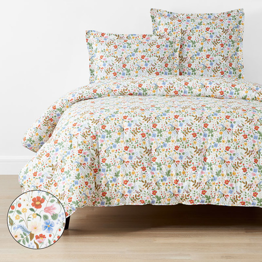 Strawberry Fields Classic Cool Cotton Percale Comforter - White Multi, Queen,White Multi