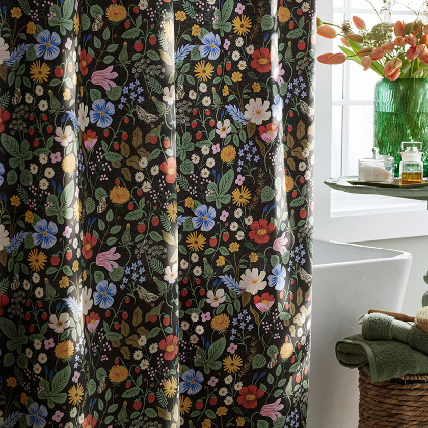 Strawberry Fields Classic Cool Cotton Percale Shower Curtain - Black Multi,Black Multi