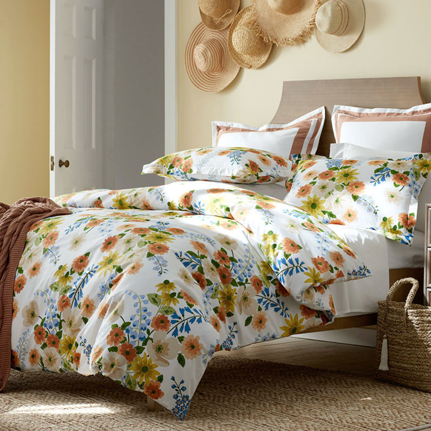 Autumn Bouquet Classic Cool Percale Duvet Cover - White Multi, Queen