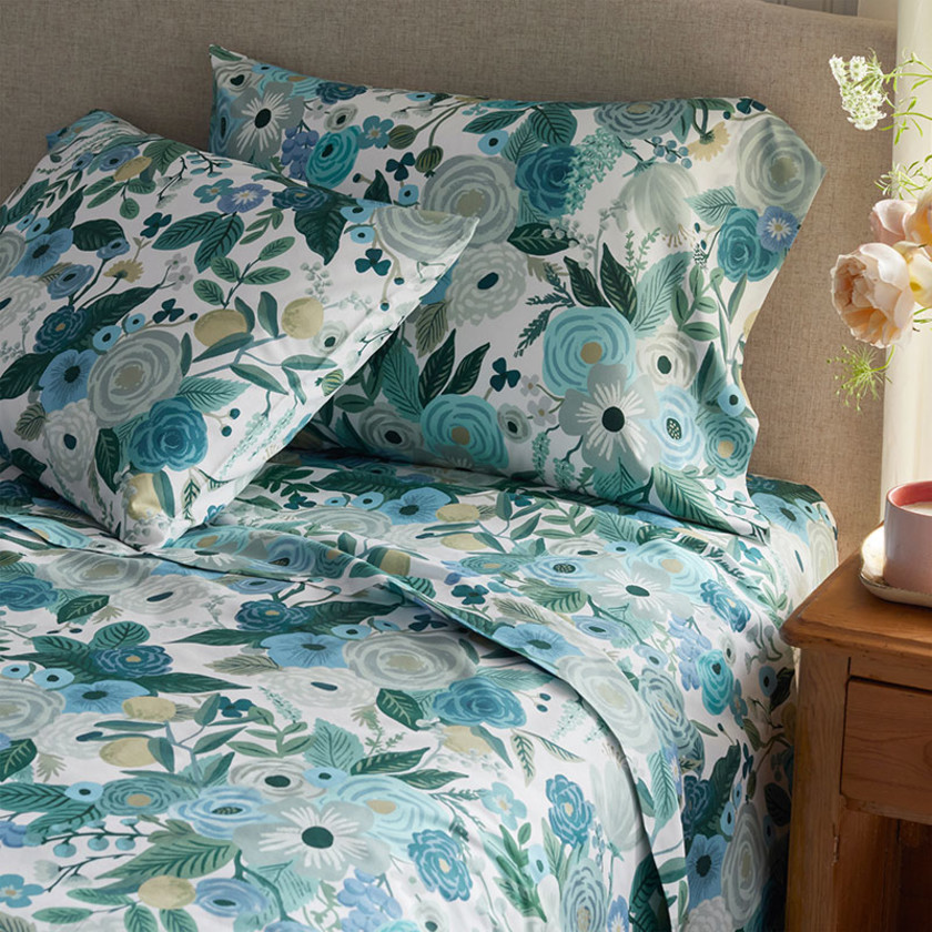 Garden Party Classic Cool Cotton Percale Bed Sheet Set - Teal, Twin,Teal