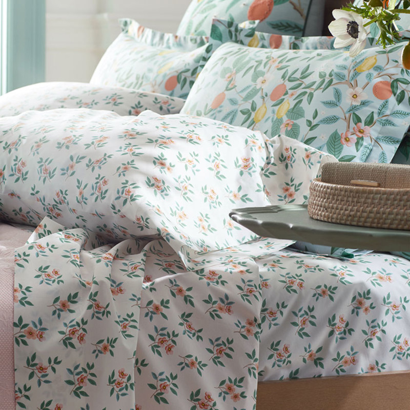 Citrus Grove Classic Cool Percale Pillowcase Set - Ivory Multi, King,Ivory Multi