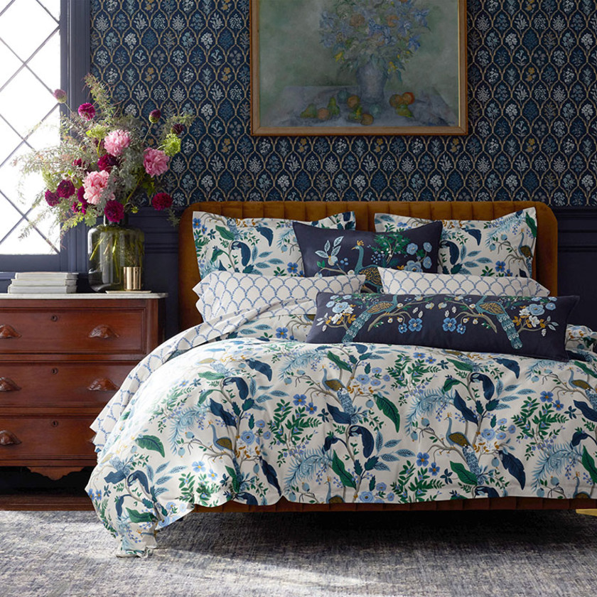Peacock Decorative Lumbar Pillow Cover - Navy Multi,Navy Multi