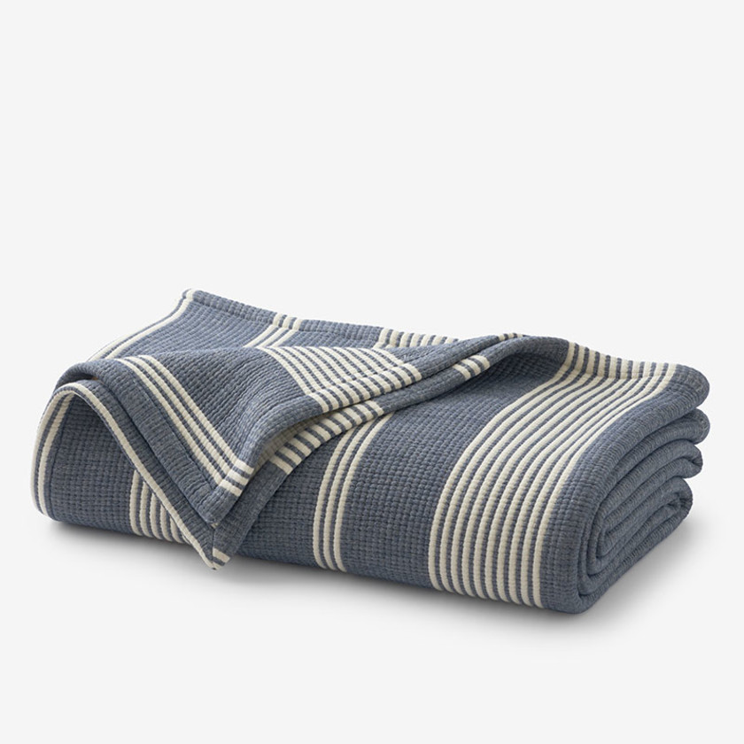 0623-9 BLANKET / STRIPE ブランケット/ストライプ フリンジ付ストライプ柄リネンブランケット・ベッドスプレッド