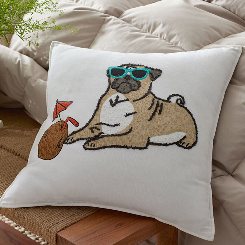 Dog Decorative Pillow Cover - Beach Pug,Beach Pug