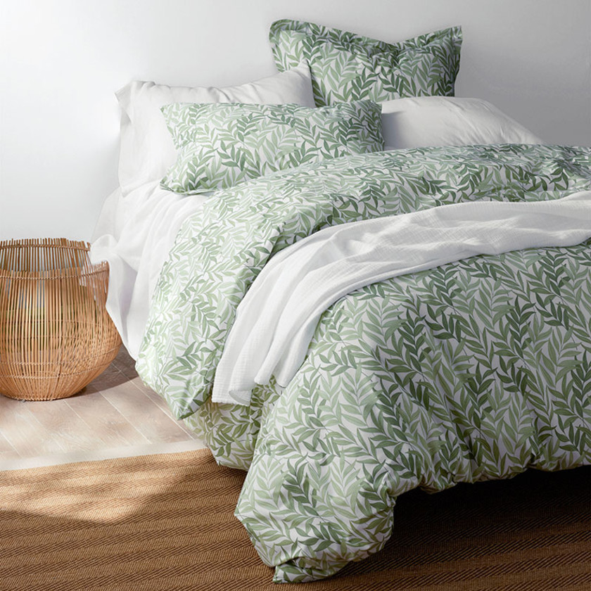 Tulum Leaf Classic Cool Cotton Percale Pillowcase Set - Moss Green, Standard,Moss Green