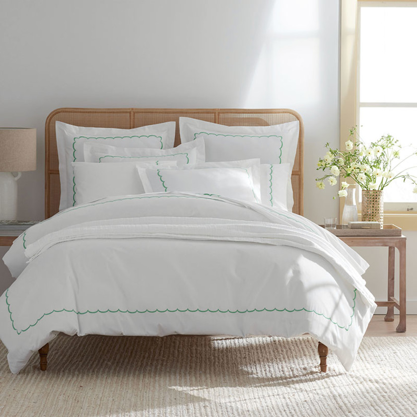 Scallop Embroidered Premium Cool Egyptian Percale Bed Sheet Set - Green, Full,Green